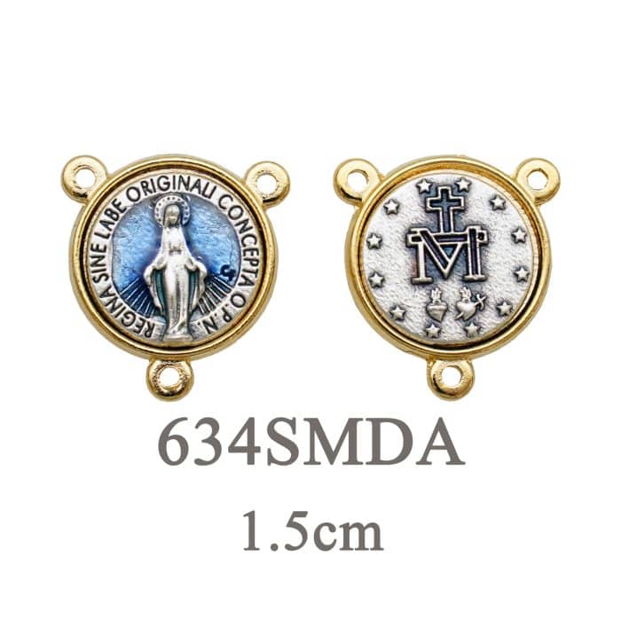 DIY三通-显灵圣母-锌合金-双色珐琅蓝-1.5cm Catholic religious art