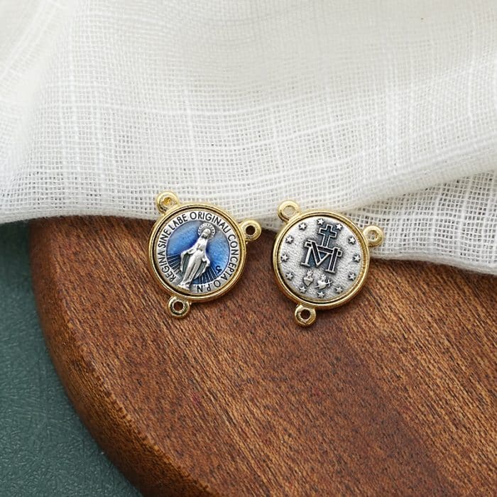 DIY三通-显灵圣母-锌合金-双色珐琅蓝-1.5cm Catholic religious art