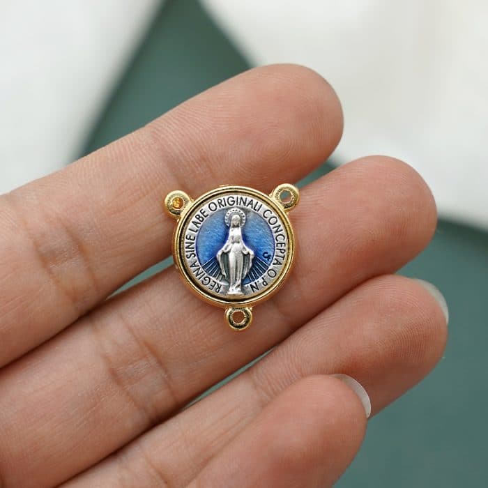 DIY三通-显灵圣母-锌合金-双色珐琅蓝-1.5cm Catholic religious art