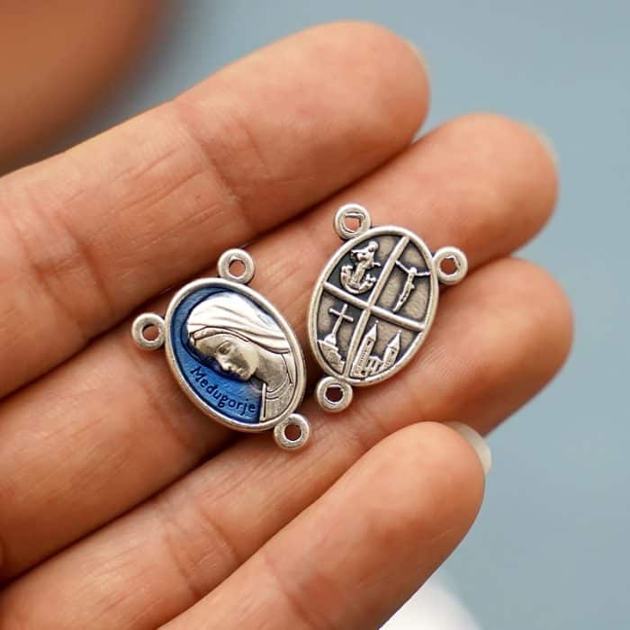 DIY三通-默主哥耶-锌合金-蓝色-1.6x1.2cm Catholic religious art