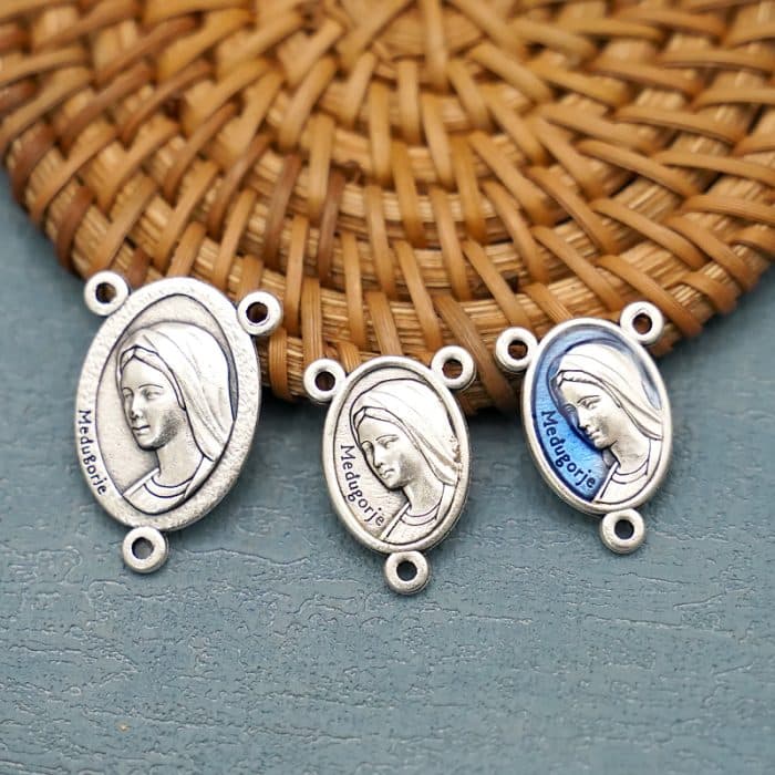 DIY三通-默主哥耶-锌合金-蓝色-1.6x1.2cm Catholic religious art