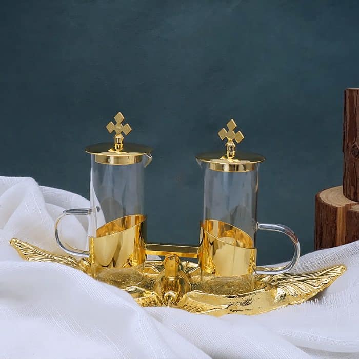 【现货】棕榈叶铜金色托盘酒水壶 24x10 cm – 100 ml Catholic religious art