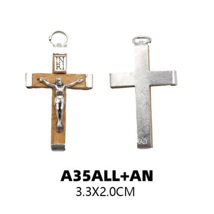 DIY十字架-包边胡桃木-锌合金-3.3x2cm