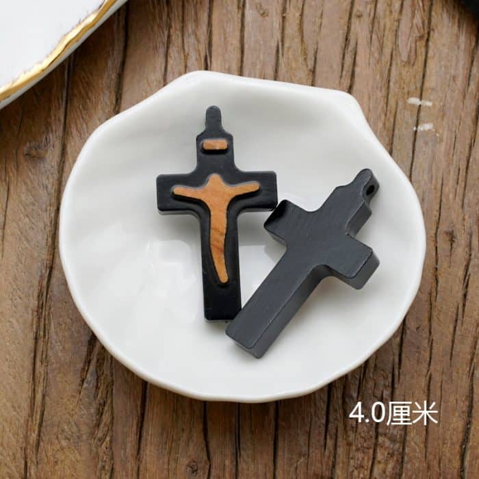 DIY十字架-黑色橄榄木+圣尸原色-4x2.5cm Catholic religious art