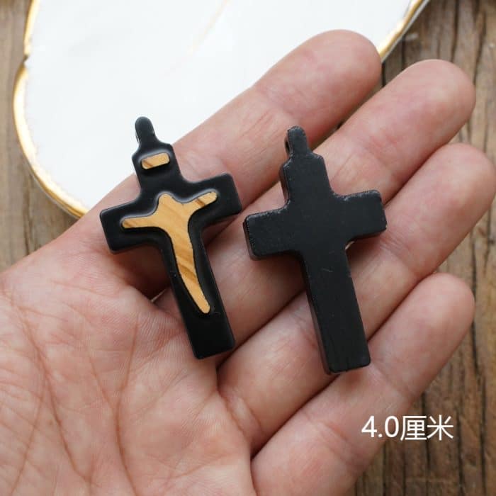 DIY十字架-黑色橄榄木+圣尸原色-4x2.5cm Catholic religious art