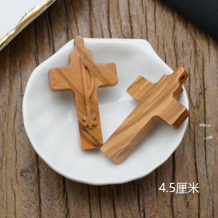 DIY十字架-PX和平符号+橄榄木-4.5cm Catholic religious art