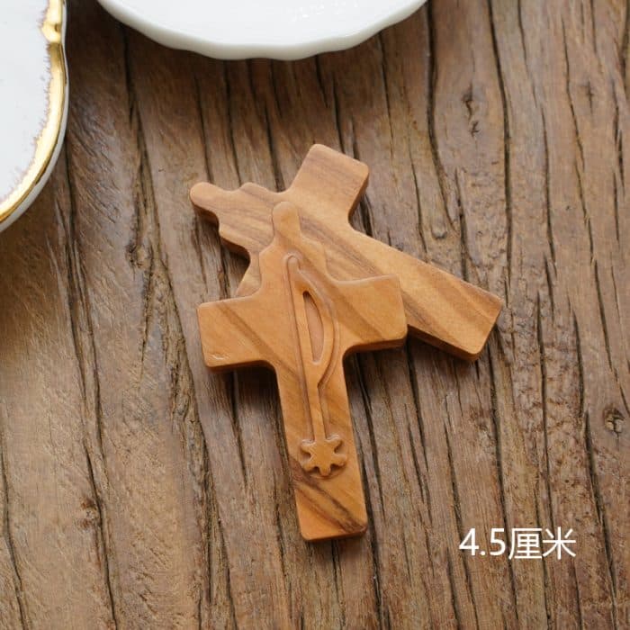 DIY十字架-PX和平符号+橄榄木-4.5cm Catholic religious art