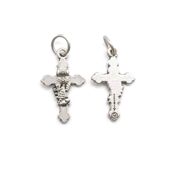 DIY十字架-圣体圣事-锌合金+镀银白色珐琅-1.9cm Catholic religious art