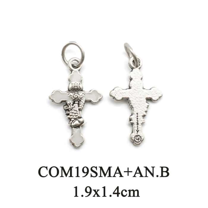 DIY十字架-圣体圣事-锌合金+镀银白色珐琅-1.9cm Catholic religious art