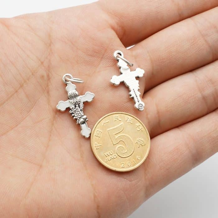 DIY十字架-圣体圣事-锌合金+镀银白色珐琅-1.9cm Catholic religious art