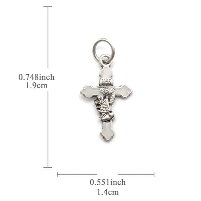 DIY十字架-圣体圣事-锌合金+镀银白色珐琅-1.9cm Catholic religious art