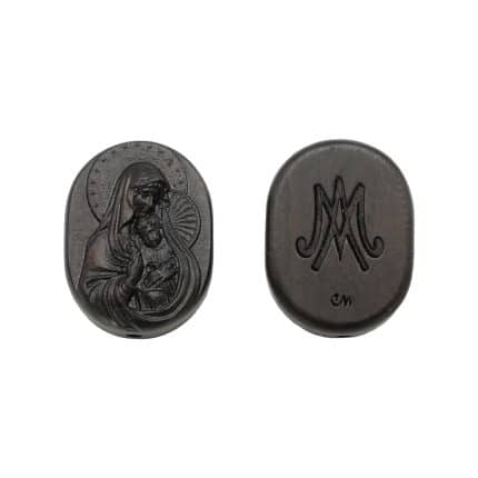 DIY双通-圣母抱耶稣-椭圆形-黑檀木-2.6cm