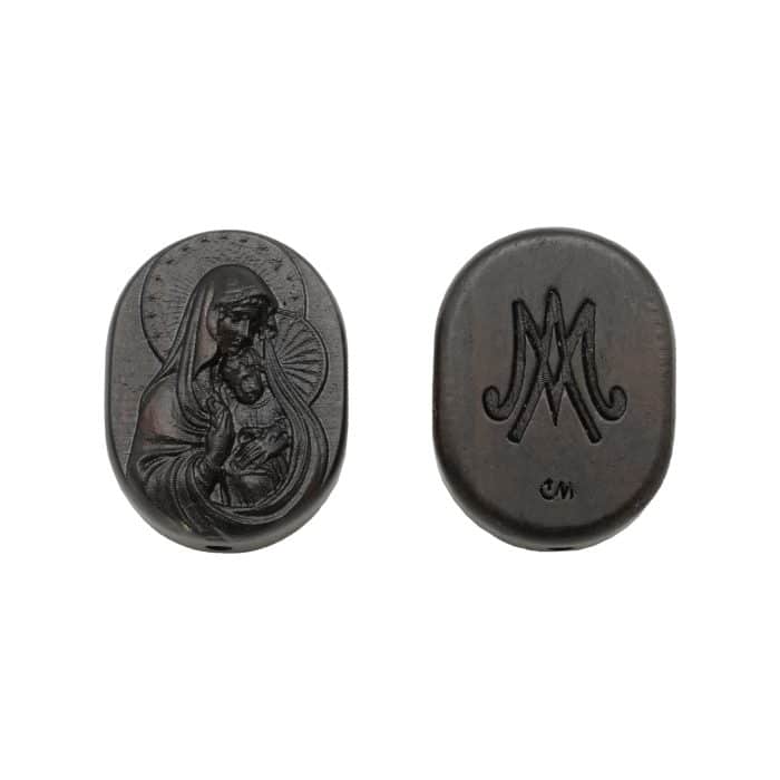 DIY双通-圣母抱耶稣-椭圆形-黑檀木-2.6cm Catholic religious art