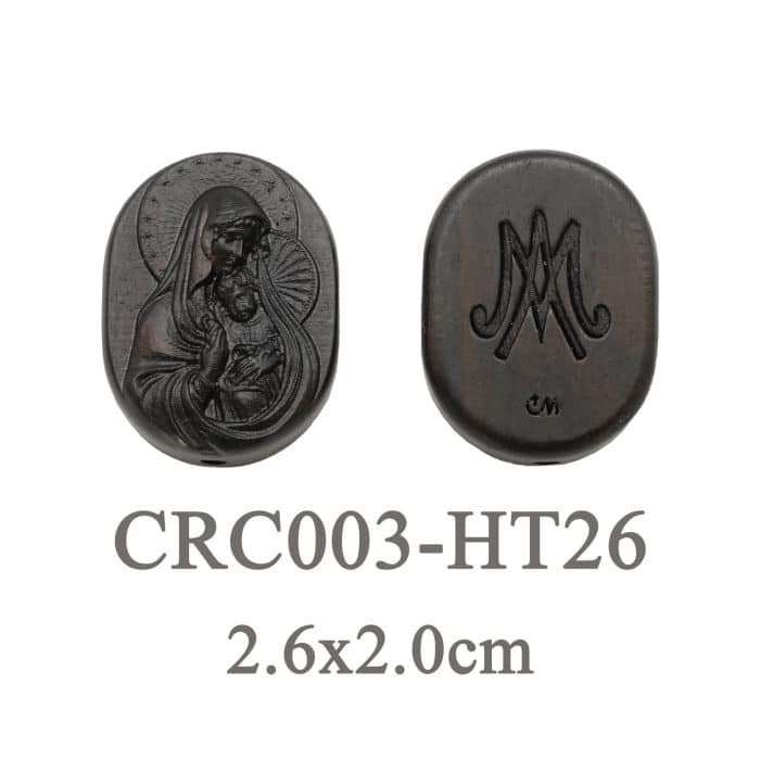 DIY双通-圣母抱耶稣-椭圆形-黑檀木-2.6cm Catholic religious art