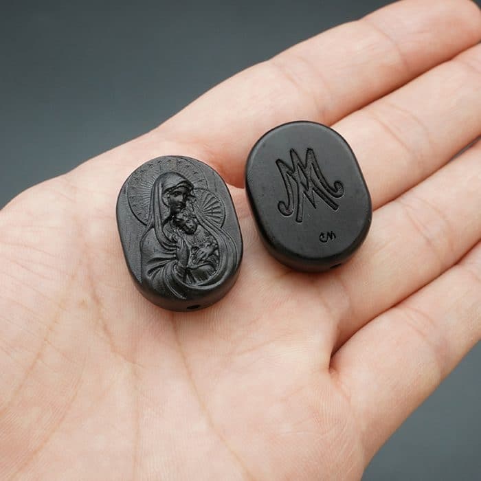 DIY双通-圣母抱耶稣-椭圆形-黑檀木-2.6cm Catholic religious art