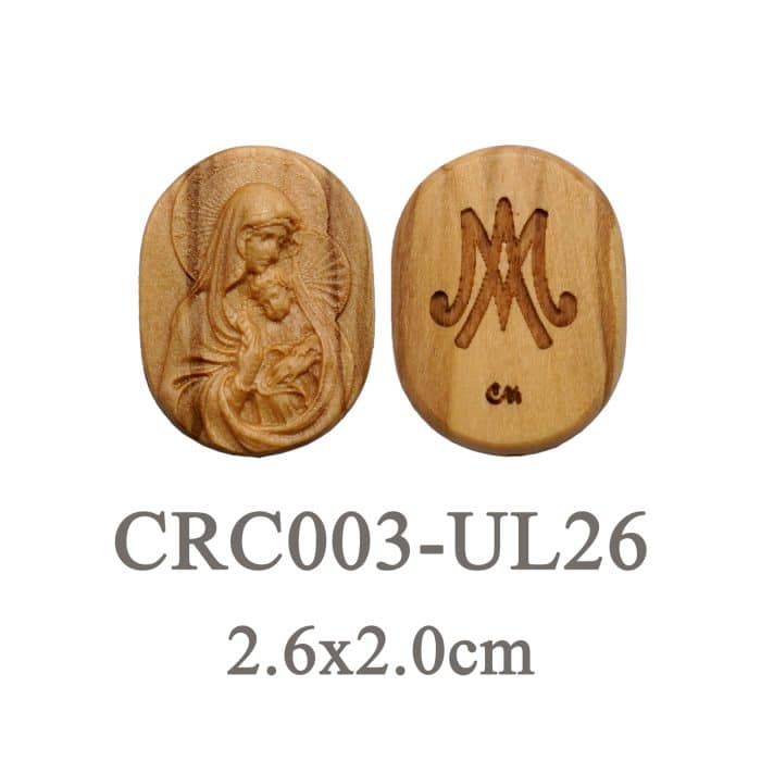 DIY双通-圣母抱耶稣-椭圆形-橄榄木-2.6cm Catholic religious art