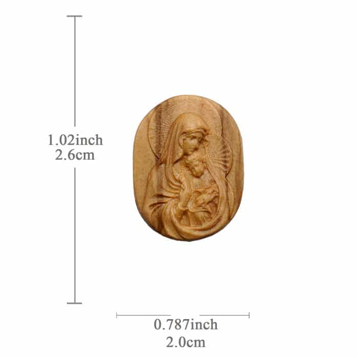 DIY双通-圣母抱耶稣-椭圆形-橄榄木-2.6cm Catholic religious art