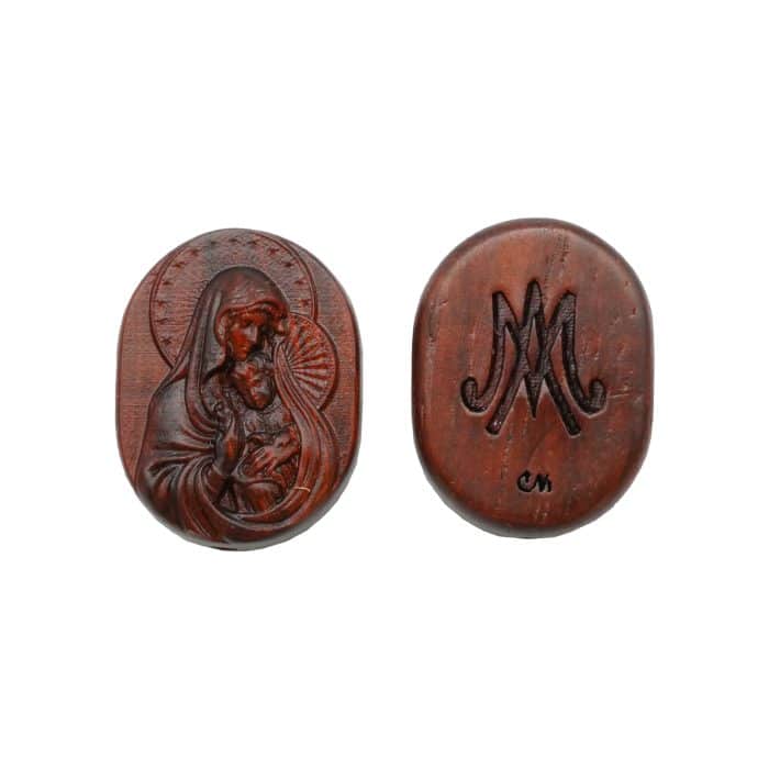 DIY双通-圣母抱耶稣-椭圆形-紫檀木-2.6cm Catholic religious art