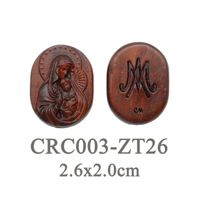 DIY双通-圣母抱耶稣-椭圆形-紫檀木-2.6cm Catholic religious art