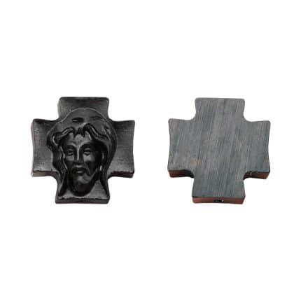 DIY双通-耶稣头像-方形十字-黑檀木-2cm