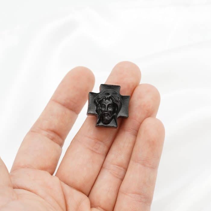 DIY双通-耶稣头像-方形十字-黑檀木-2cm Catholic religious art