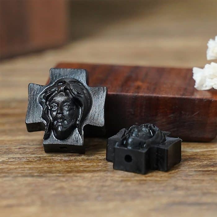 DIY双通-耶稣头像-方形十字-黑檀木-2cm Catholic religious art