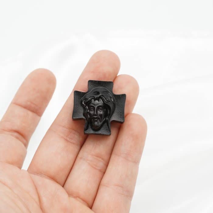 DIY双通-耶稣头像-方形十字-黑檀木-2.4cm Catholic religious art