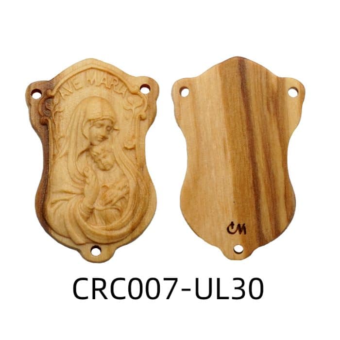 DIY三通-橄榄木-AVE-MARIA圣母抱耶稣-3.0cm Catholic religious art