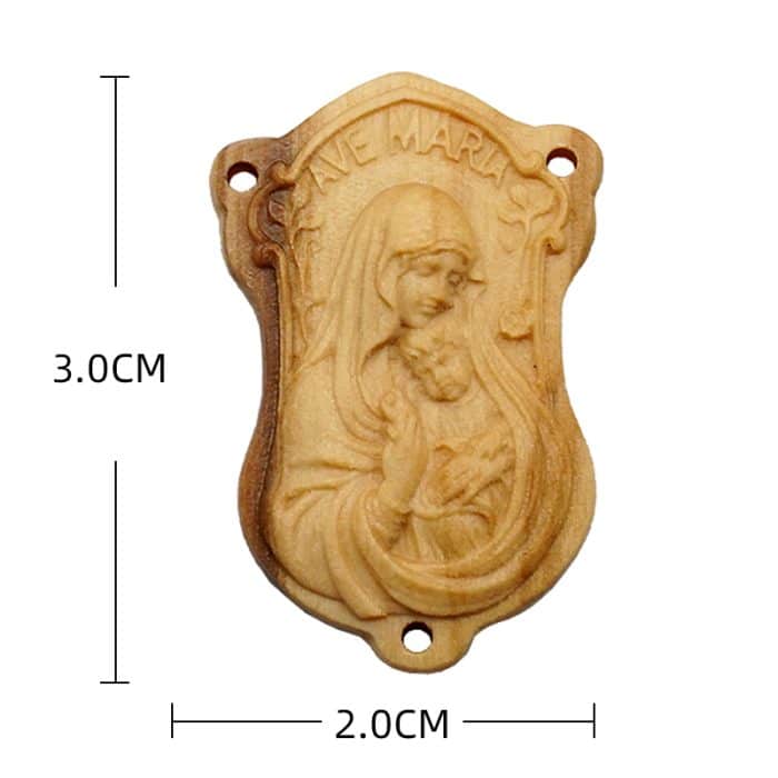 DIY三通-橄榄木-AVE-MARIA圣母抱耶稣-3.0cm Catholic religious art
