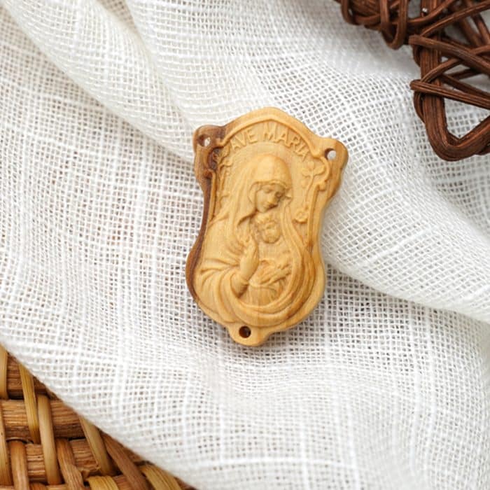 DIY三通-橄榄木-AVE-MARIA圣母抱耶稣-3.0cm Catholic religious art