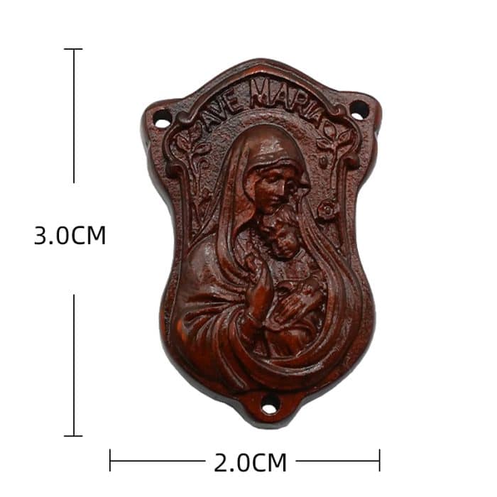 DIY三通-紫檀木-AVE-MARIA圣母抱耶稣-3.0cm Catholic religious art