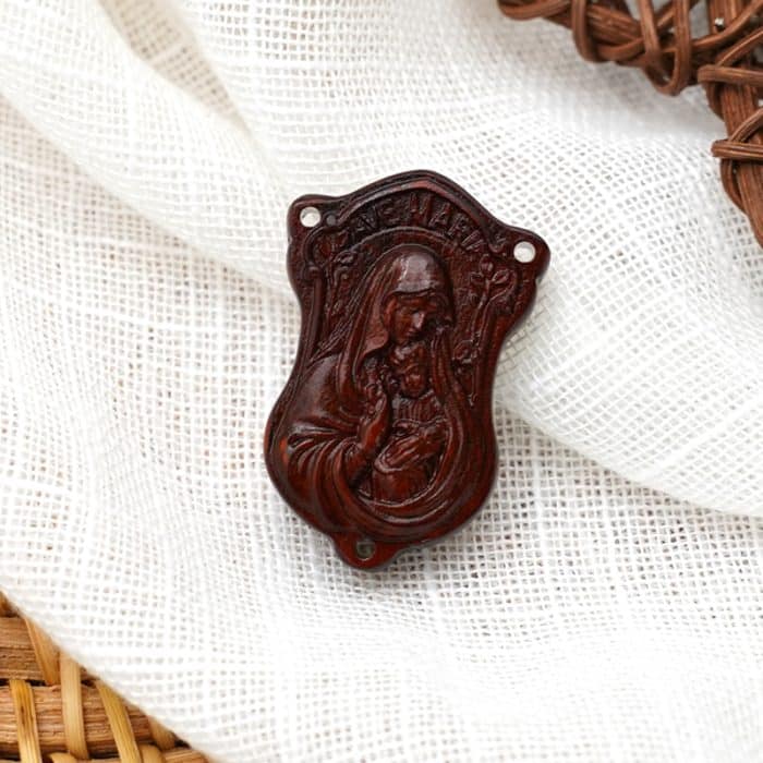 DIY三通-紫檀木-AVE-MARIA圣母抱耶稣-3.0cm Catholic religious art