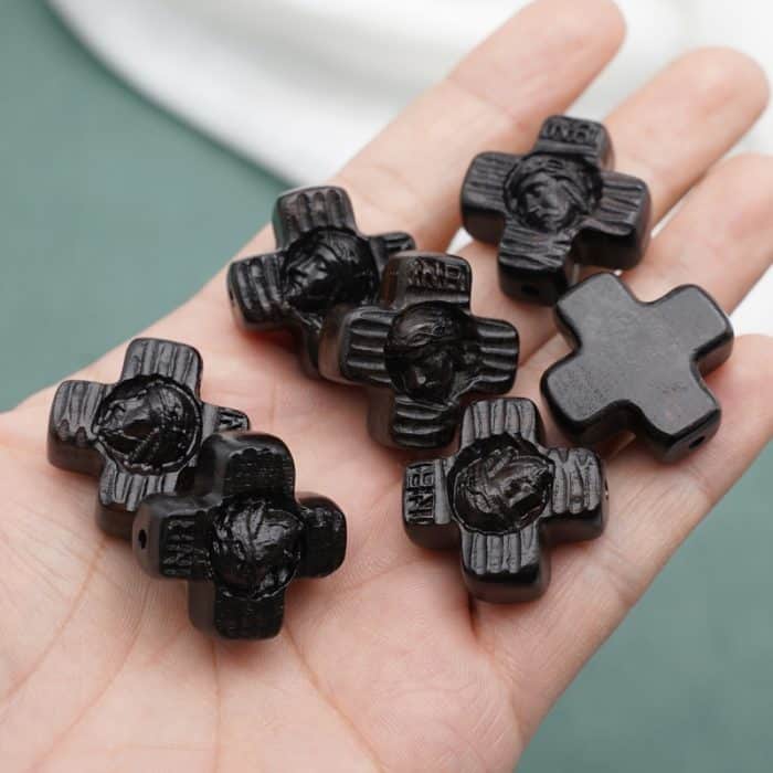 DIY双通-耶稣头像-圆角-黑檀木-2.4cm Catholic religious art