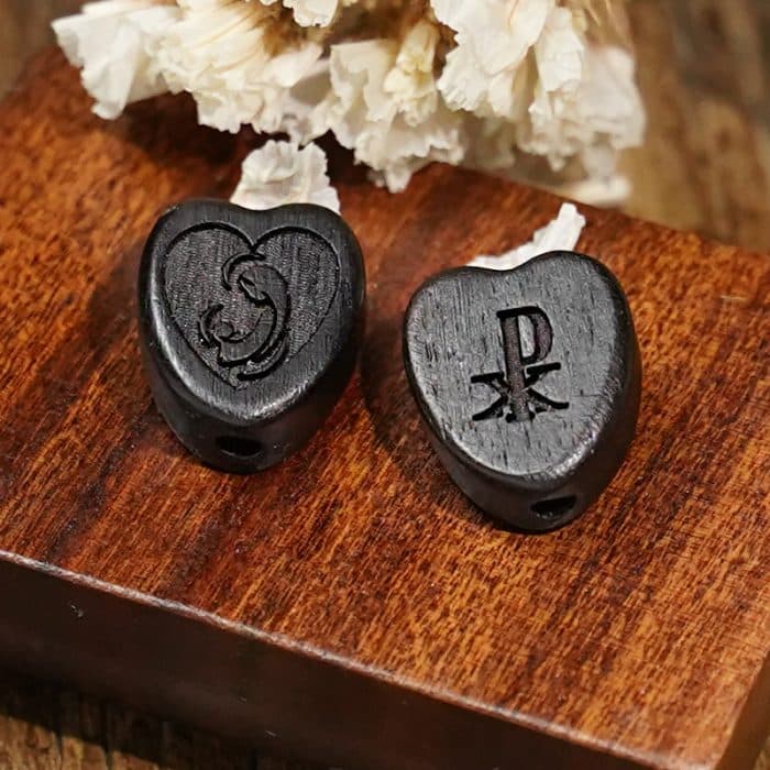 DIY双通-圣母抱耶稣-桃心-黑檀木-1.5cm Catholic religious art