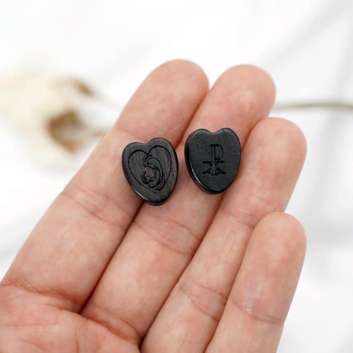 DIY双通-圣母抱耶稣-桃心-黑檀木-1.5cm Catholic religious art