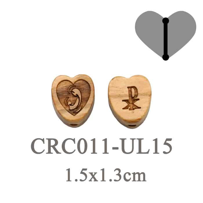 DIY双通-圣母抱耶稣-桃心-橄榄木-1.5cm Catholic religious art