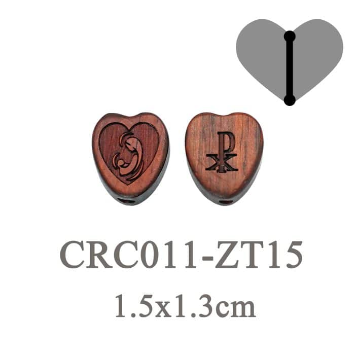 DIY双通-圣母抱耶稣-桃心-紫檀木-1.5cm Catholic religious art