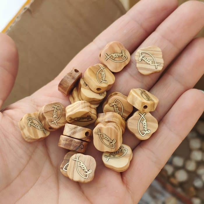 DIY双通-Faith鱼-黄铜嵌木-橄榄木-1.4cm Catholic religious art