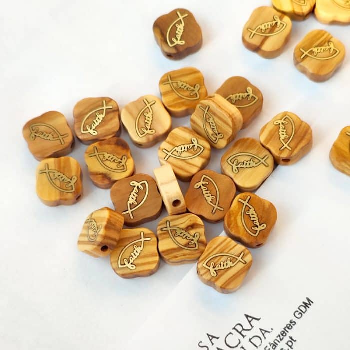 DIY双通-Faith鱼-黄铜嵌木-橄榄木-1.4cm Catholic religious art