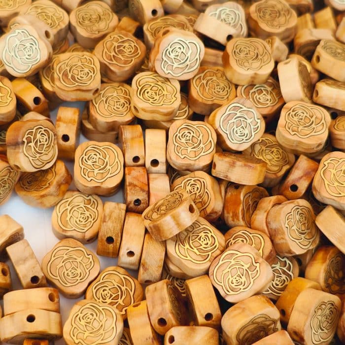 DIY双通-玫瑰花-黄铜嵌木-橄榄木-1.4cm Catholic religious art