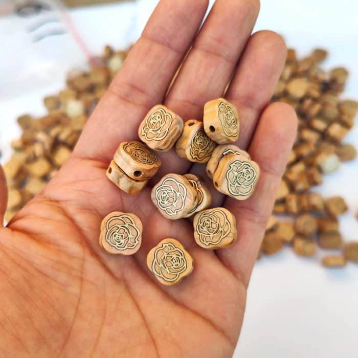 DIY双通-玫瑰花-黄铜嵌木-橄榄木-1.4cm Catholic religious art