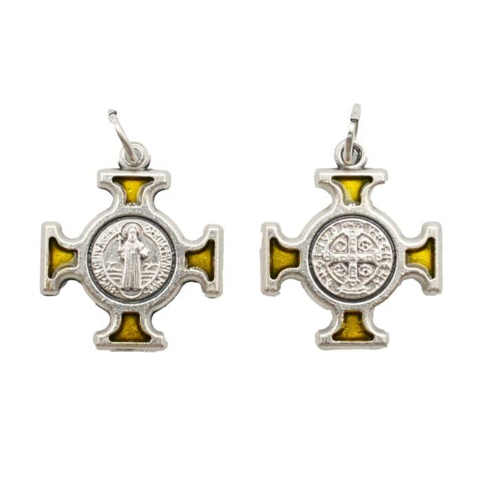 DIY十字架-圣本笃方形+锌合金+黄色珐琅-2.0cm Catholic religious art