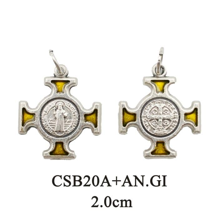 DIY十字架-圣本笃方形+锌合金+黄色珐琅-2.0cm Catholic religious art