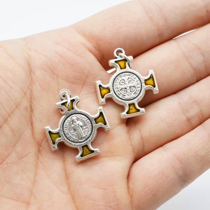 DIY十字架-圣本笃方形+锌合金+黄色珐琅-2.0cm Catholic religious art