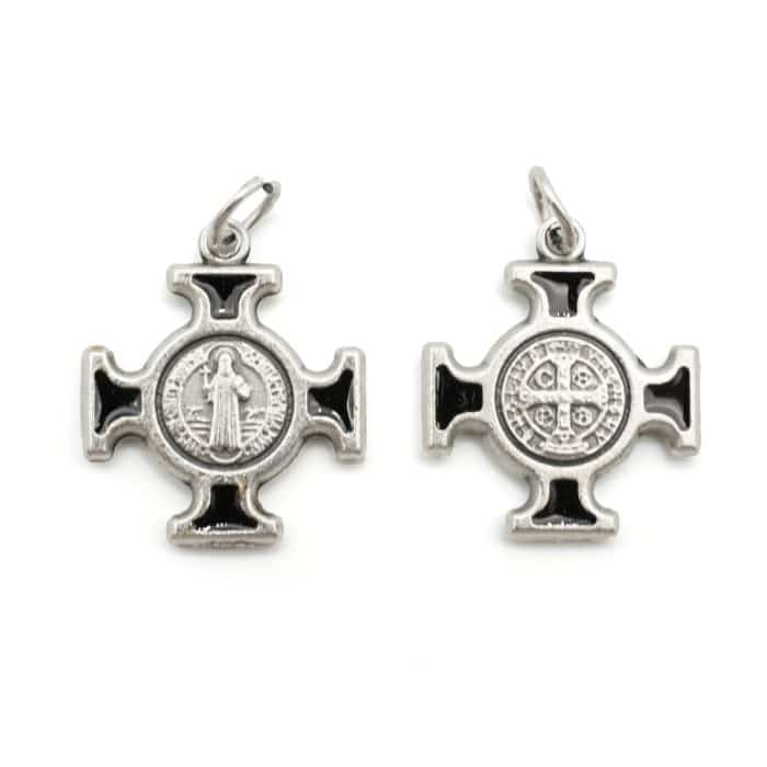 DIY十字架-圣本笃方形+锌合金+黑色珐琅-2.0cm Catholic religious art