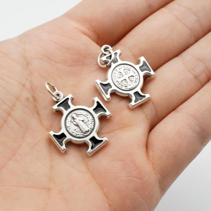 DIY十字架-圣本笃方形+锌合金+黑色珐琅-2.0cm Catholic religious art