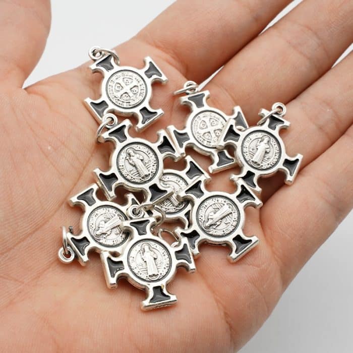 DIY十字架-圣本笃方形+锌合金+黑色珐琅-2.0cm Catholic religious art