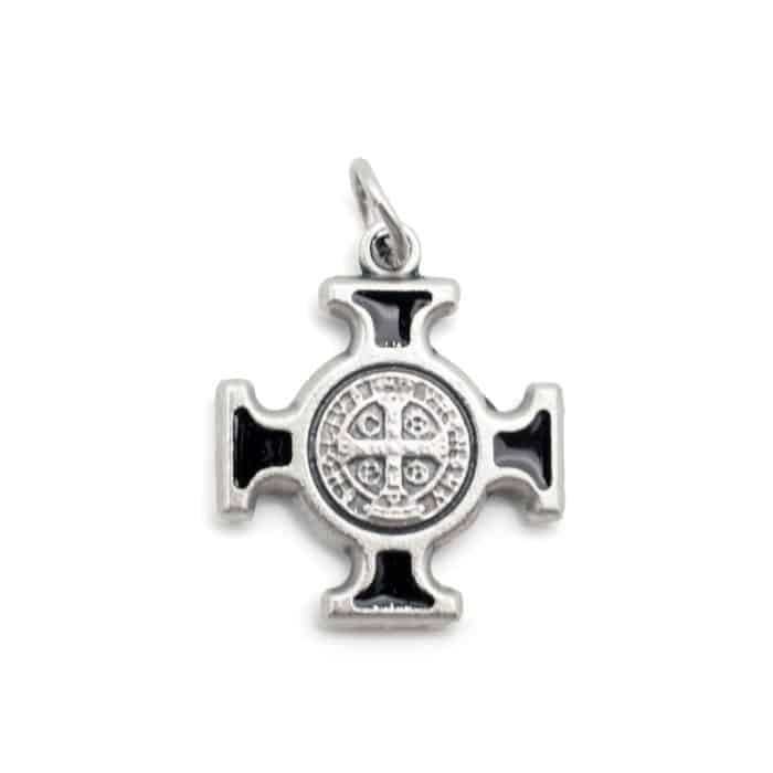 DIY十字架-圣本笃方形+锌合金+黑色珐琅-2.0cm Catholic religious art