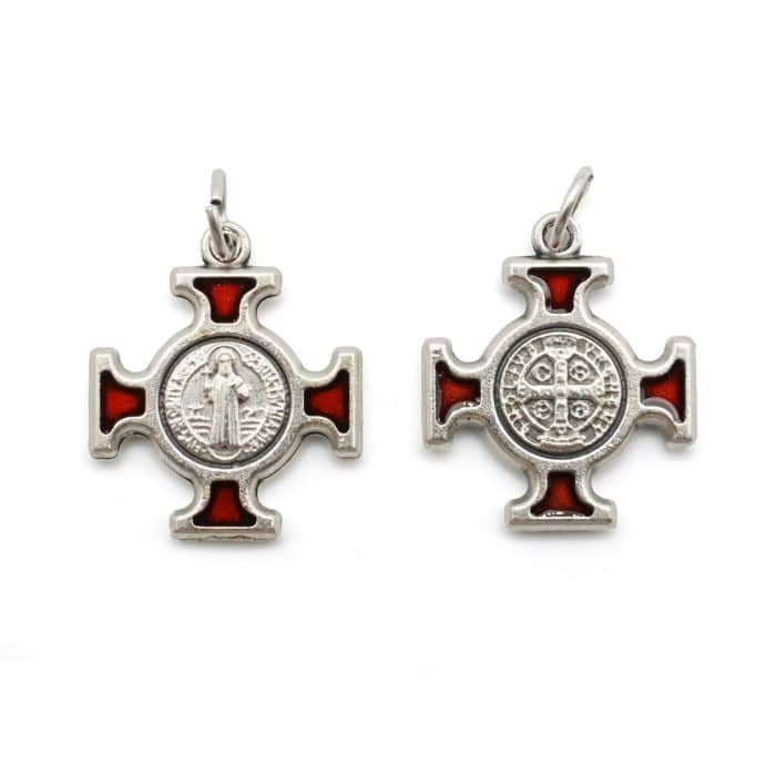 DIY十字架-圣本笃方形+锌合金+红色珐琅-2.0cm Catholic religious art