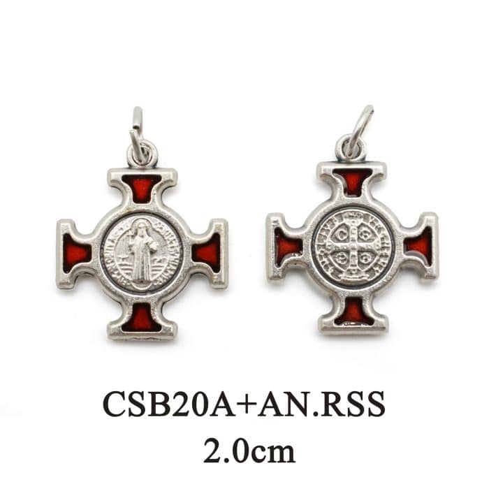 DIY十字架-圣本笃方形+锌合金+红色珐琅-2.0cm Catholic religious art